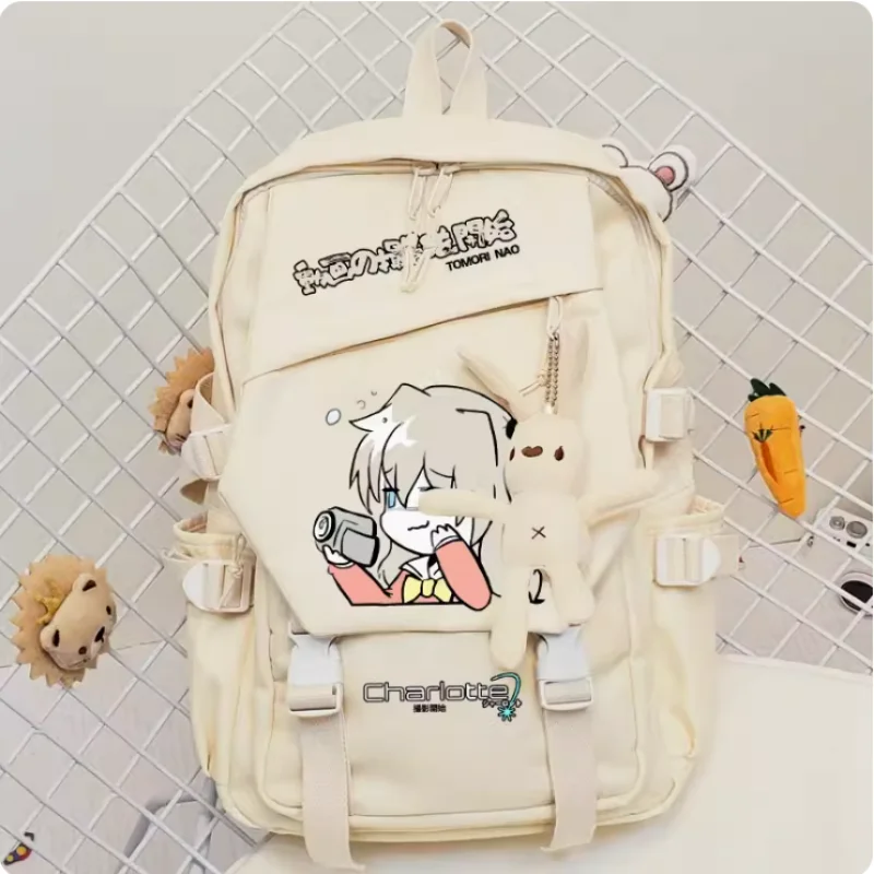 Mochila escolar de Anime Charlotte, bolsa de viaje de gran capacidad para niño y adolescente