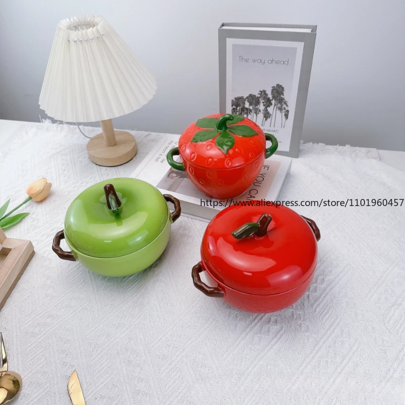 

Hand-painted Underglaze Ceramic Tomato Pot CreativeTomato Binaural Cute Small Milk Pot Anti-scalding Instant Noodle Pot