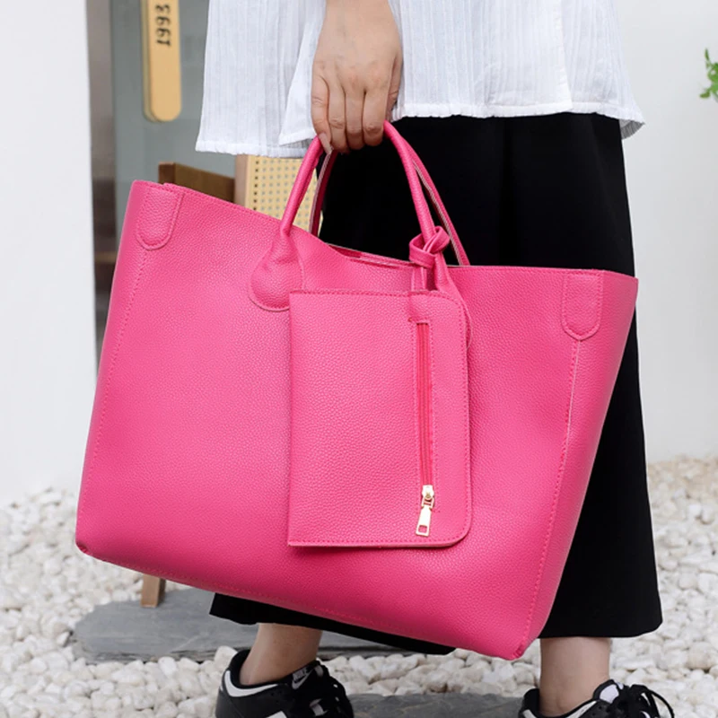 Cow Patterned Tote Bag with Matching Purse,Solid Color Bag Set