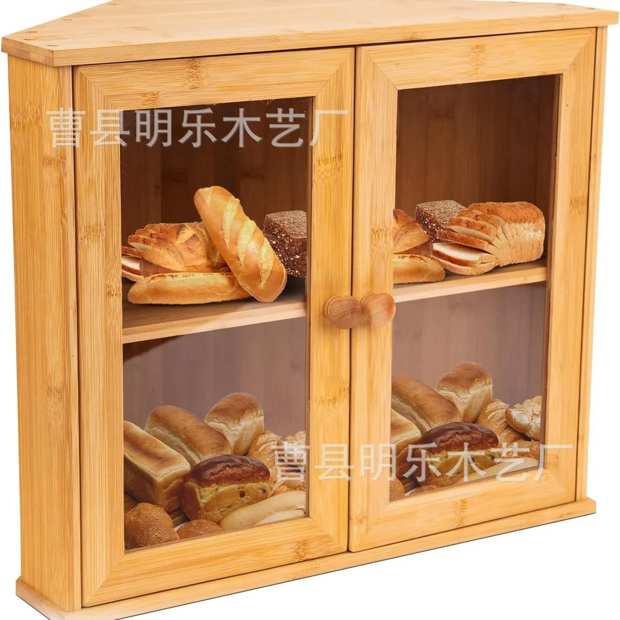 

Bamboo and wood bread box double storage box kitchen storage box transparent acrylic double door
