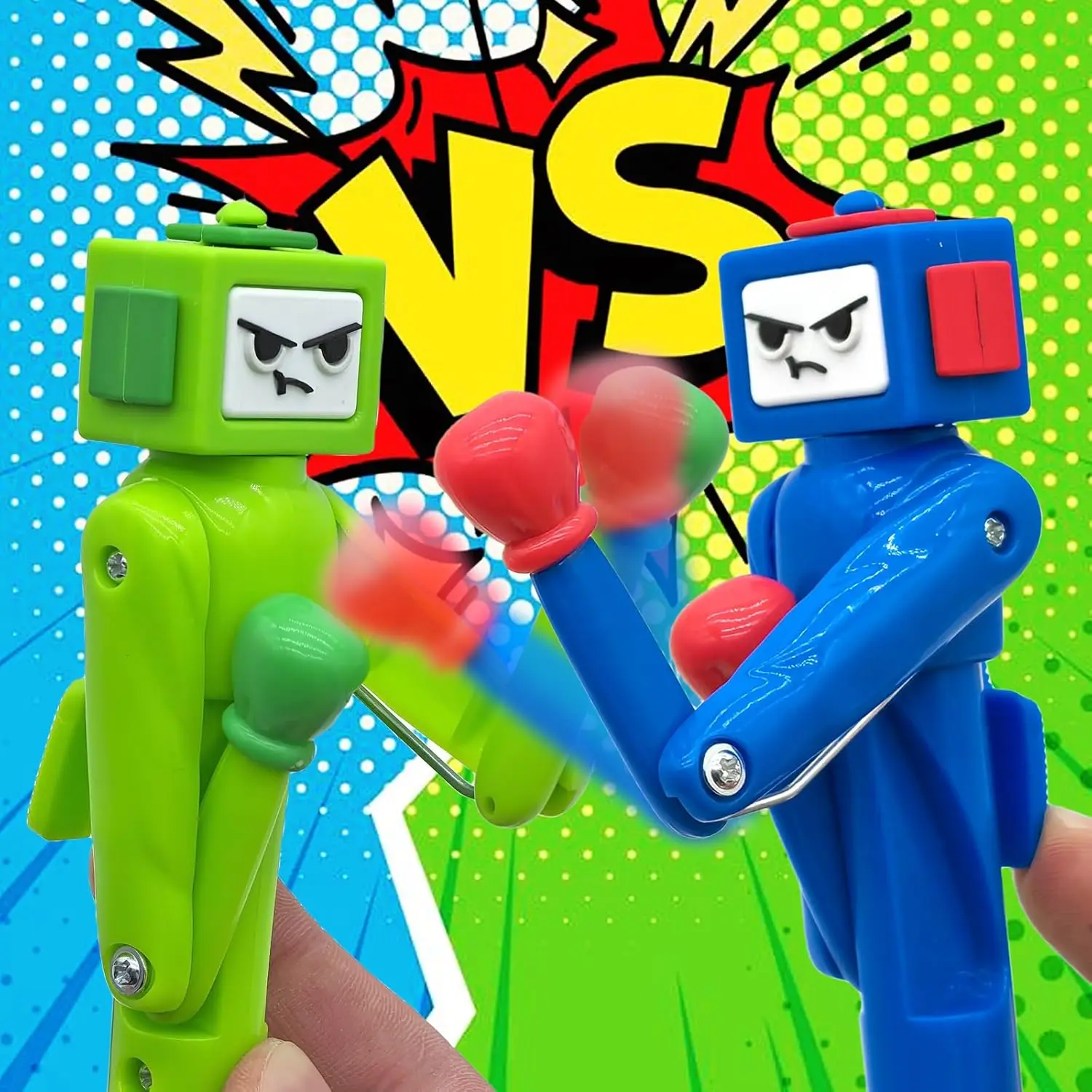1/2/4 Stück Boxstift-Roboter mit Schlagarm und knackigem Tastenton – Lustiger, cooler Neuheitsstift – Boxgeschenke – Blau-Grün – Detail 5