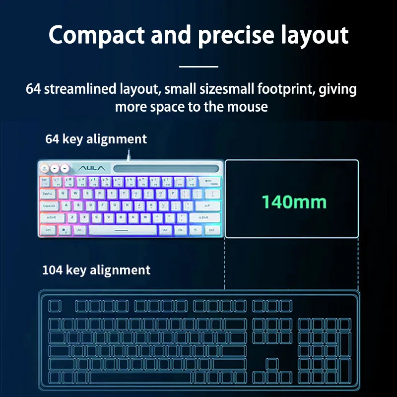 AULA F3061 Mechanical Touch Feel Keyboard 61 Keys Wired Mini Keyboard RGB Backlight Keyboard Desktop  Laptop Game Keyboard