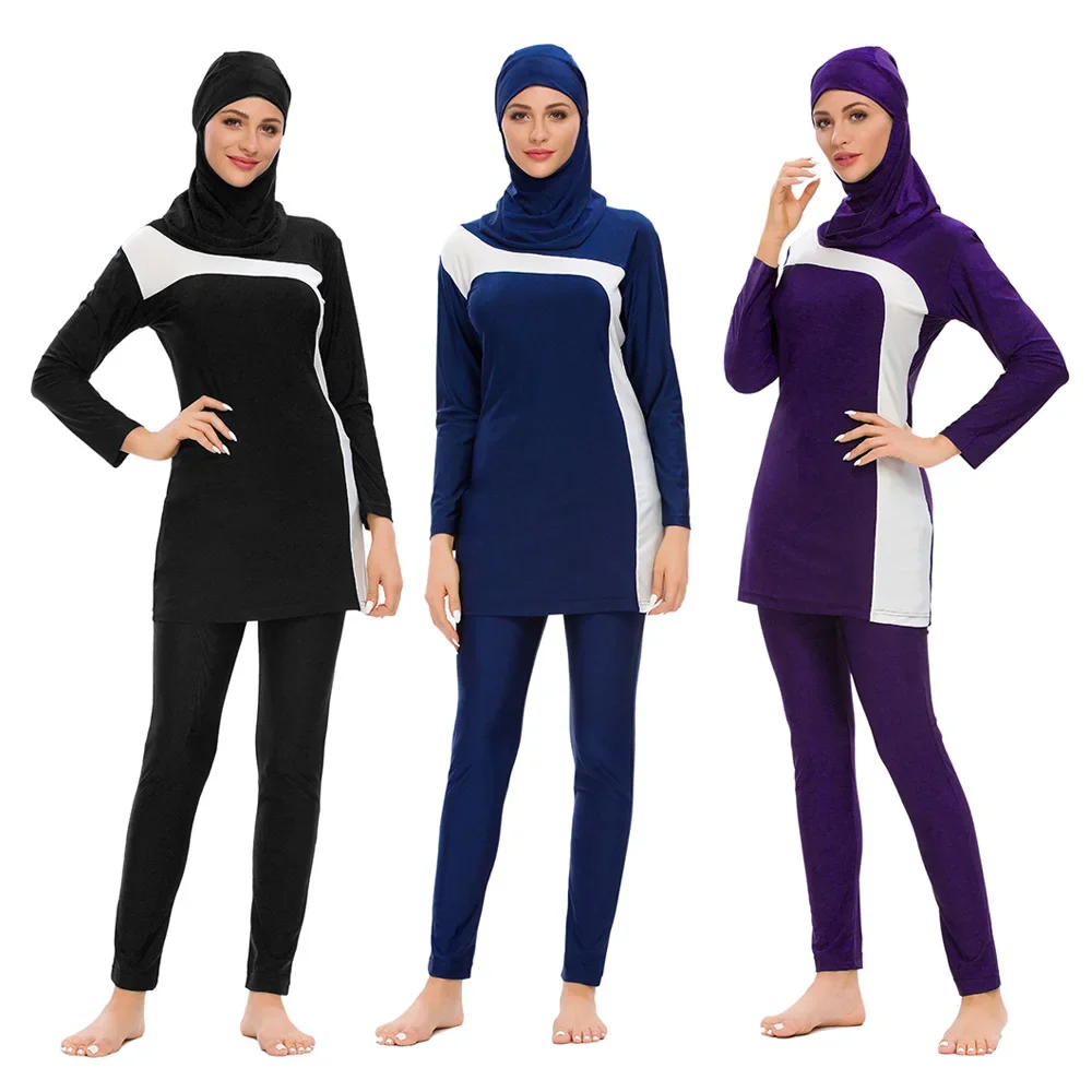 

3pcs Burkini Muslim Women Swimwear Swimsuit Islamic Hijab Beachwear Arab Full Cover Swimming Costume Modest Long Sleeve Top Pant