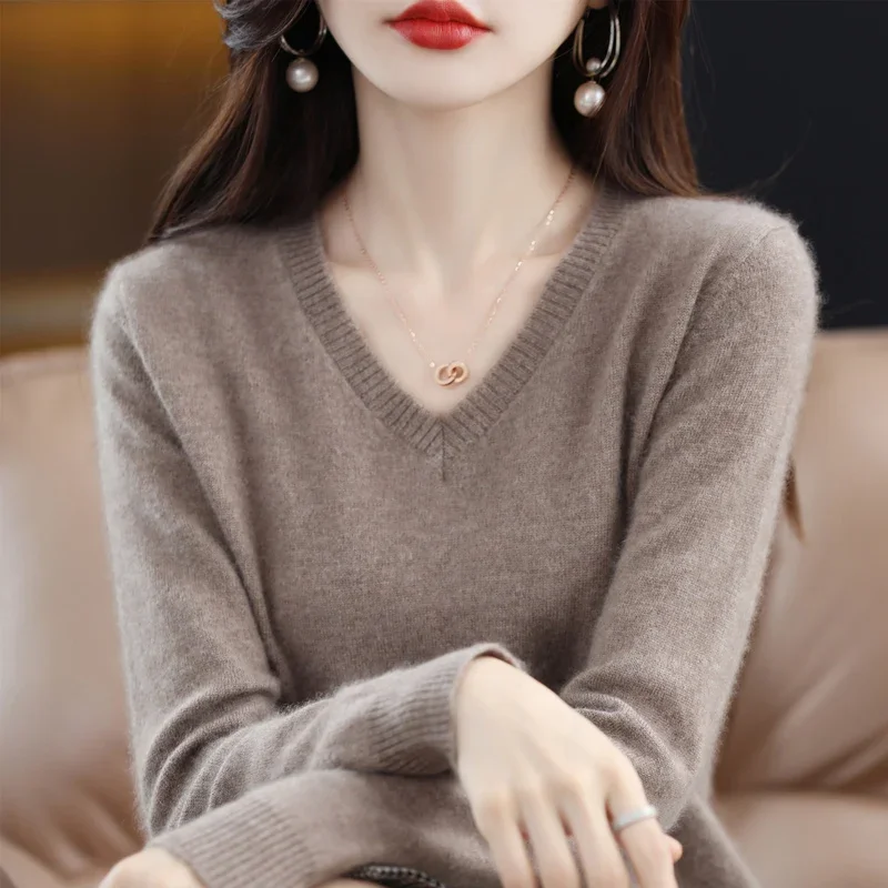 

Cashmere Sweater Women Knitted Sweaters 100% Pure Merino Wool Winter Fashion V-Neck Top Autumn Warm Pullover Jumper Clothes A220