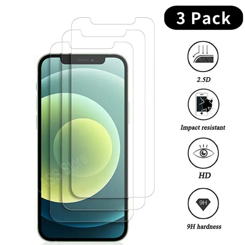 Protector de pantalla de vidrio templado para iPhone, protector de pantalla para iPhone 11, 12, 13, 14, 15 Pro Max, 12, 13 Mini, 6S, 7, 8 Plus, XR, XS Max, 16E, 3 uds.