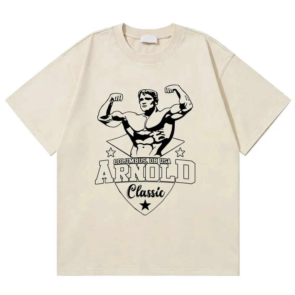 

Washed Vintage Arnold Schwarzenegger Mr Olympia Fitness Gym T-shirt Men Causal Retro Cotton T Shirt Men's Fashion Brand T-shirts