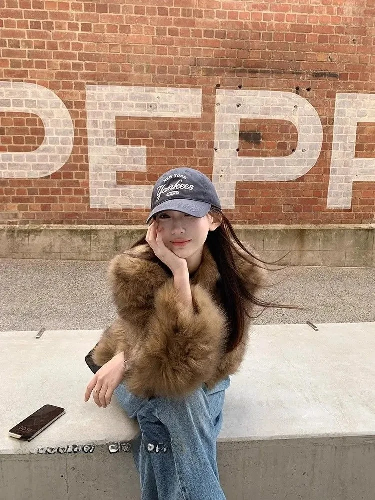 

Women Faux Fur Short Coats Jackets Turn Down Collar Coat Thick Streetwear Elegant Jacket