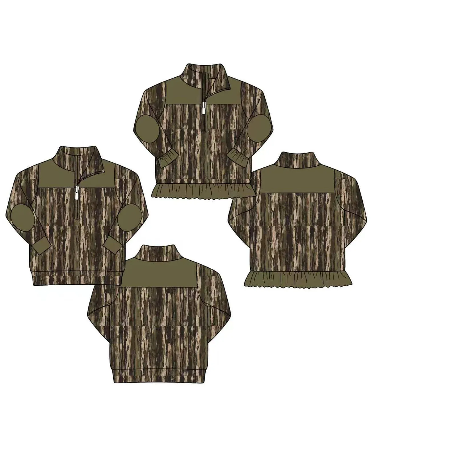 Toddler Kids Camo Print Half Zip Pullover Jacket Dinosaur Deer Fish Camouflage Long Sleeve Top Boys Girls Fall Sweatshirt