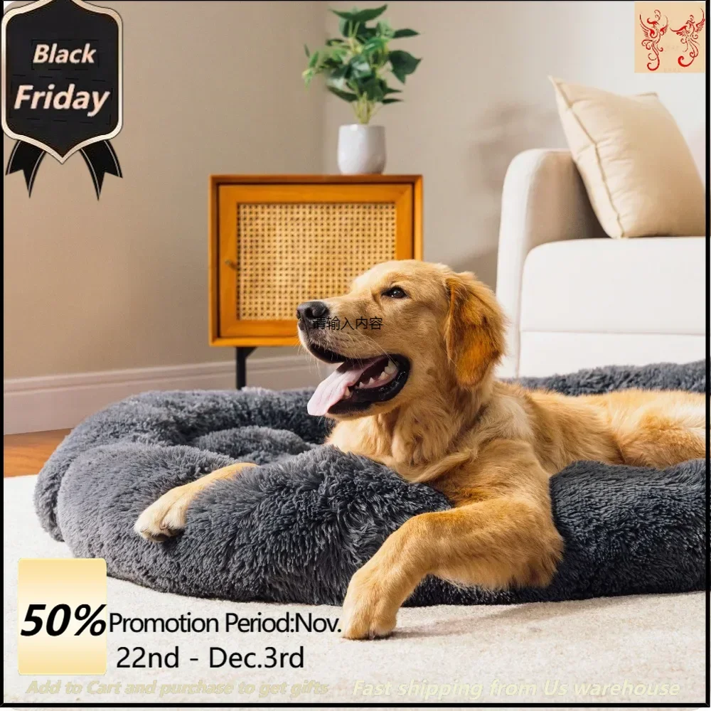 Dog Bed Large Sized Fluffy Dog Bed Couch Cover Calming Large Dogs Bed Washable Dog Mat for Furniture Protector  Beds/Mats