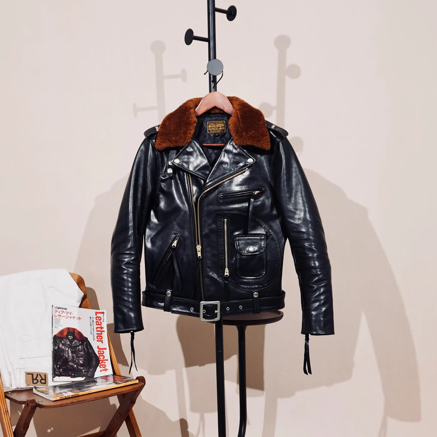 Tailor Brando Full-Grain Vegetable Tanned Teacore Horsehide J24 Classic Double Rider Men's ShortGenuine Leather Biker Jacket
