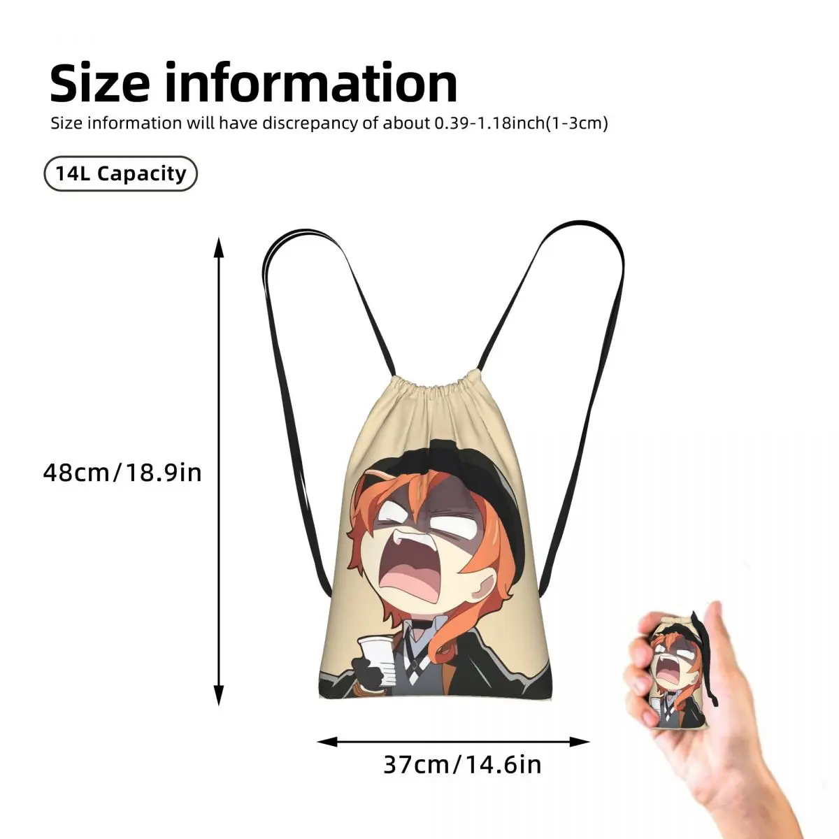 Chuya Nakahara Bungo Stray Dogs Anime Drawstring Backpack hiking cycling Bag Portable Travel Drawstring Bag for Men Women