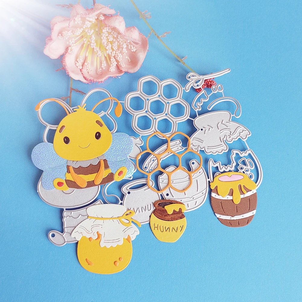 Beautiful bee and honey jars cutting dies for English letters, scrapbooks, reliefs craft stamps, photo album puzzl