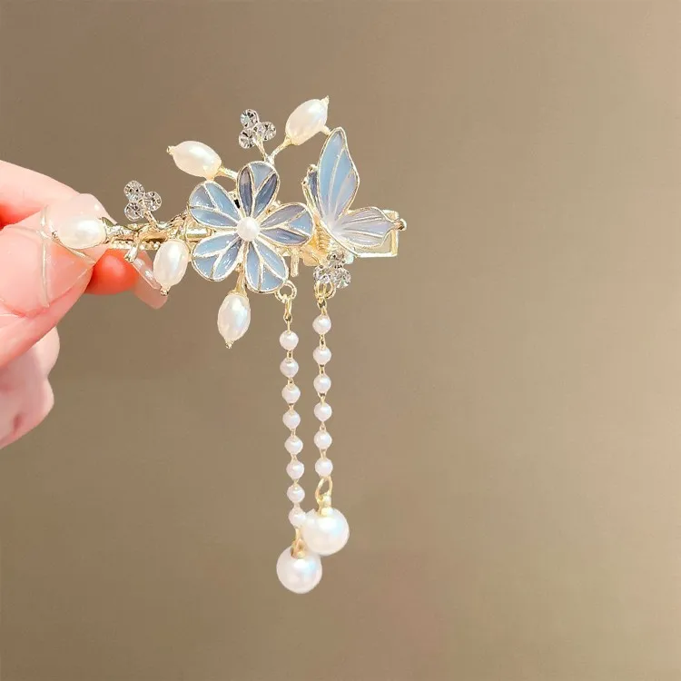 Gufengshan camellia painted tassel hair clip retro exquisite flower pearl side clip Hanfu qipao hairpin headband - Image 6