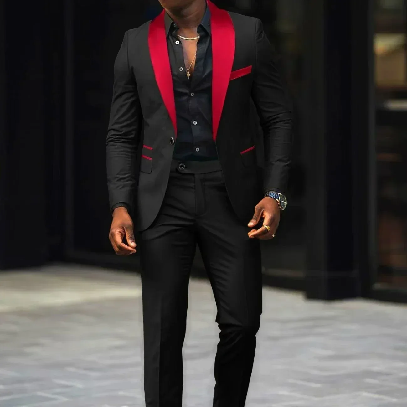 

High Quality Suits for Men 2 Pieces Blazer and Pants Set Shawl Lapel Suit Jackets for Wedding Business Men's Suits
