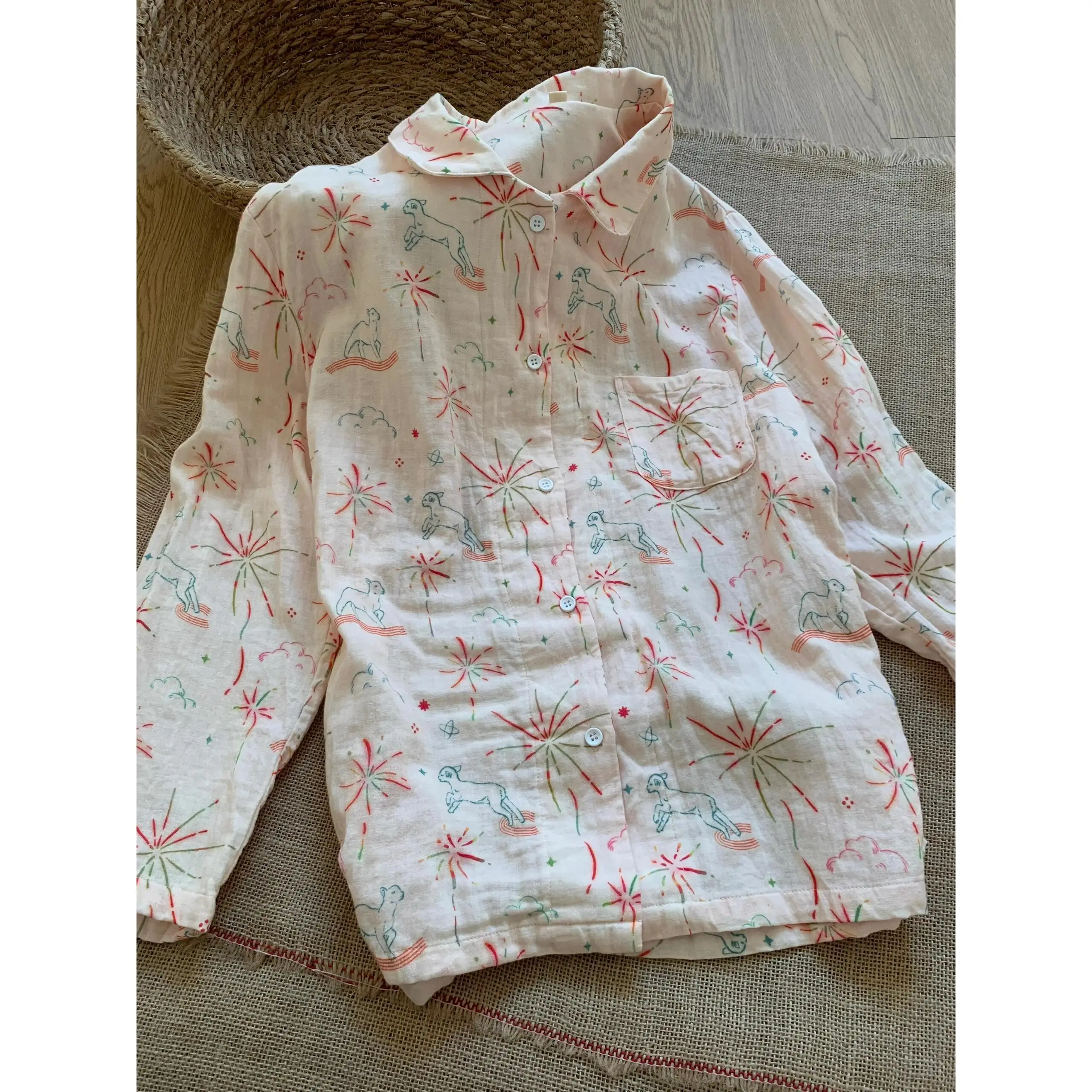 

Sweet Little Girl's Spring Autumn Dog Print Open Cardigan Nightgown Home Clothes plus Size Two-Piece Set Comfortable Spwear