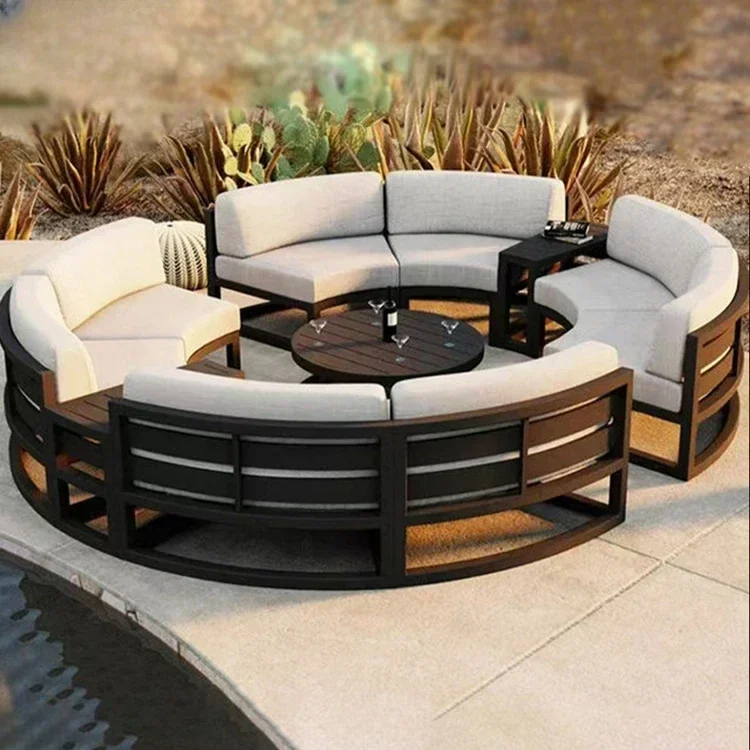 Futuristic circular couch round shape hotel sectional sofa outdoor aluminum sofa set