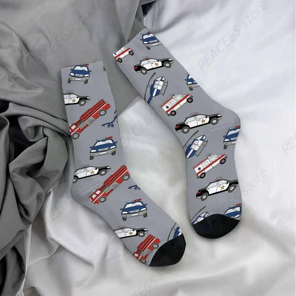 Socks Fire Truck Police Car Ambulance Helicopter Athletic Crew Socks for Men Women Cool Cute Crazy Funny Sport Colorful Socks