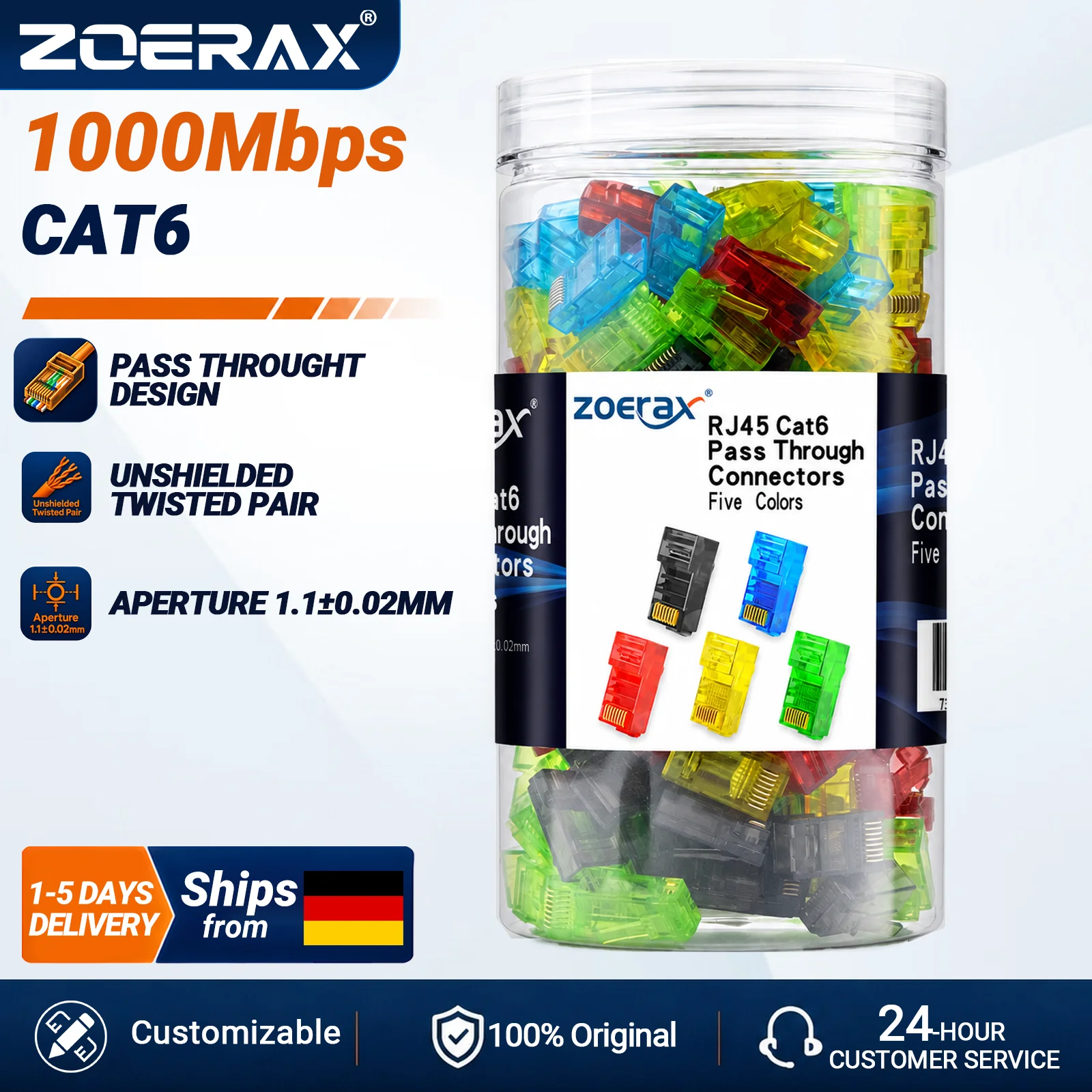 ZoeRax 200-Pack RJ45 Cat6 Pass Through Connector RJ45 Modular Plugs for CAT6 CAT5E Solid or Stranded FTP/UTP Cable
