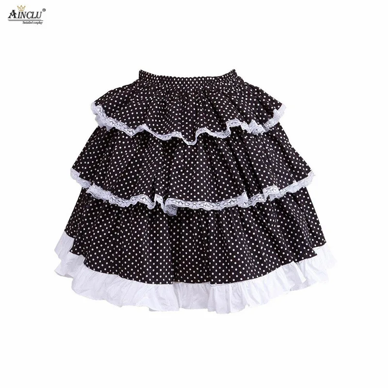 

Spring/Summer/Autumn/Winter Ainclu Womens Cotton Black Polka Dot Lace Lacy Rendering and Outer Wear Lolita Skirt Free Shipping