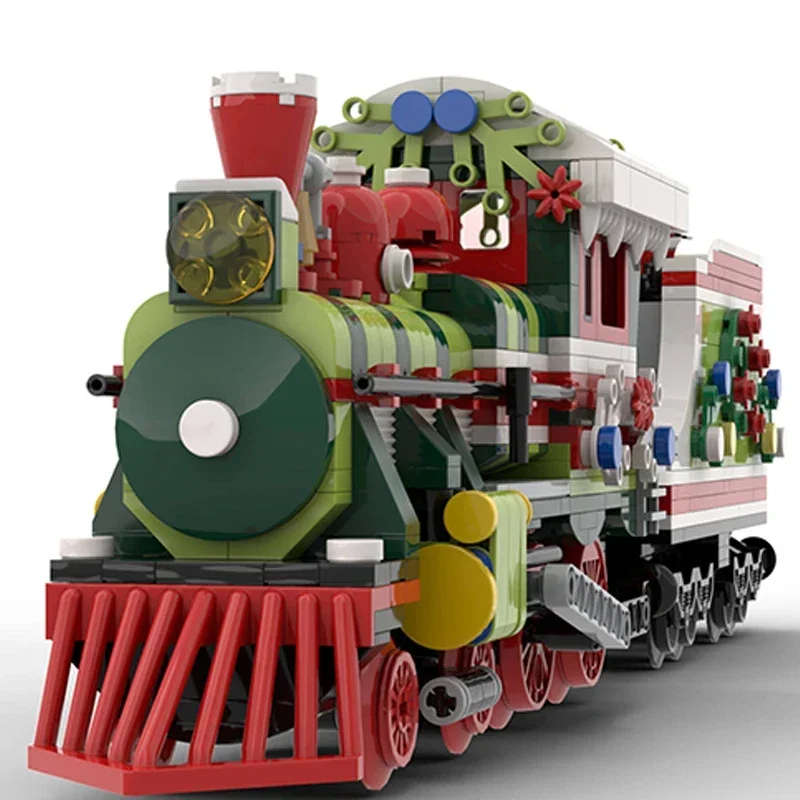 Bloques de construcción Moc, modelo de locomotora navideña, tecnología de ladrillos, bricolaje, tren de construcción, juguete de ensamblaje para regalos de vacaciones