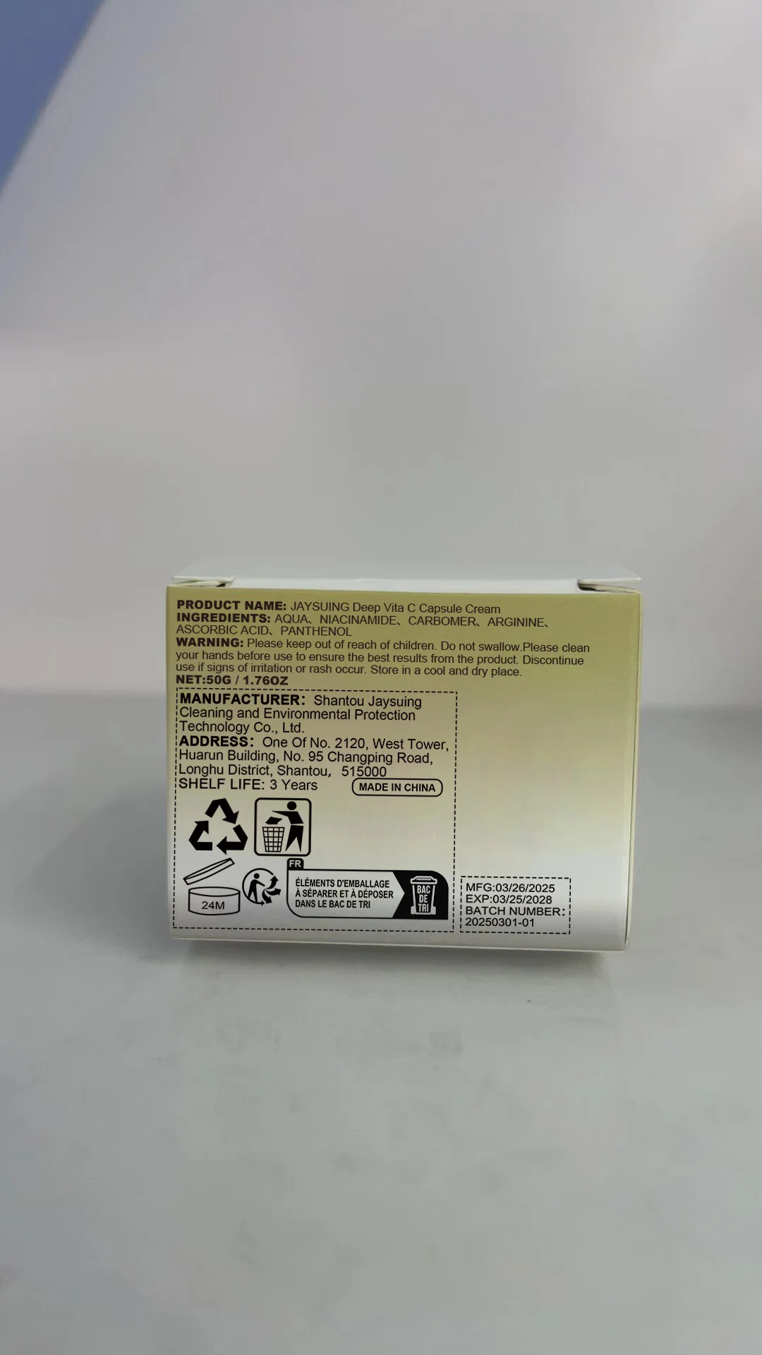 Vitamin C & Niacinamide Cream - JAYSUING Deep Vita C 5% Formula, Brightening, Even Skin Tone, 50g