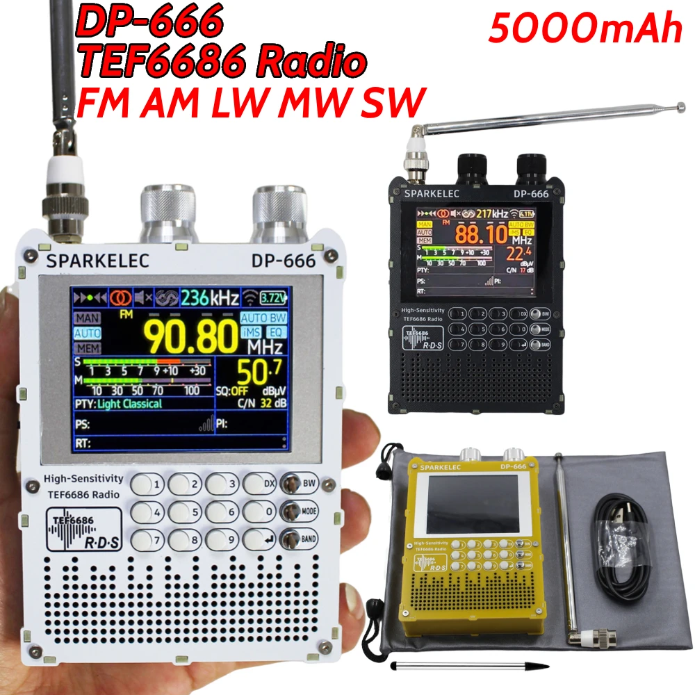 DP-666 TEF6686 راديو حساسية عالية كامل النطاق FM AM LW MW SW الموجات القصيرة ESP32 RDS 2.8 بوصة IPS شاشة LCD تعمل باللمس راديو DSP #1