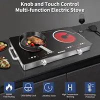 Karinear Ceramic Hob 2 Zones, 3200W Plug in Electric Hob with Safety Lock, Knobs&Touch Control, 56cm Coutertop Freestanding 240V 2