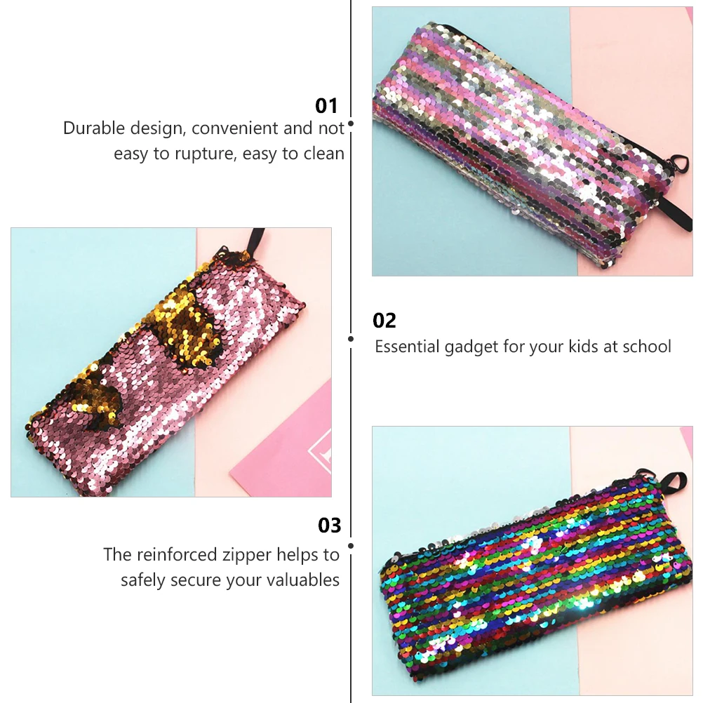 

7pcs Sequin Pencil Case Glitter Zipper Mermaid Holder School Stationery Girls Pen Organizer Pouch Bag Design Easy Clean