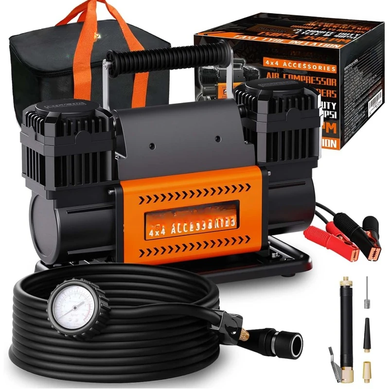 

Air Compressor Kit, Dual Cylinder 12V Portable Inflator 12.35 ft³/Min, Offroad Air Compressor Pump for Truck Tires, Heavy