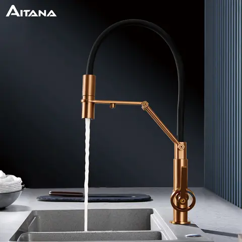 Gun gray brass island style kitchen faucet with filtered Water Pull out Sprayer. Tow handle hot&cold water 2-function sink Mixer