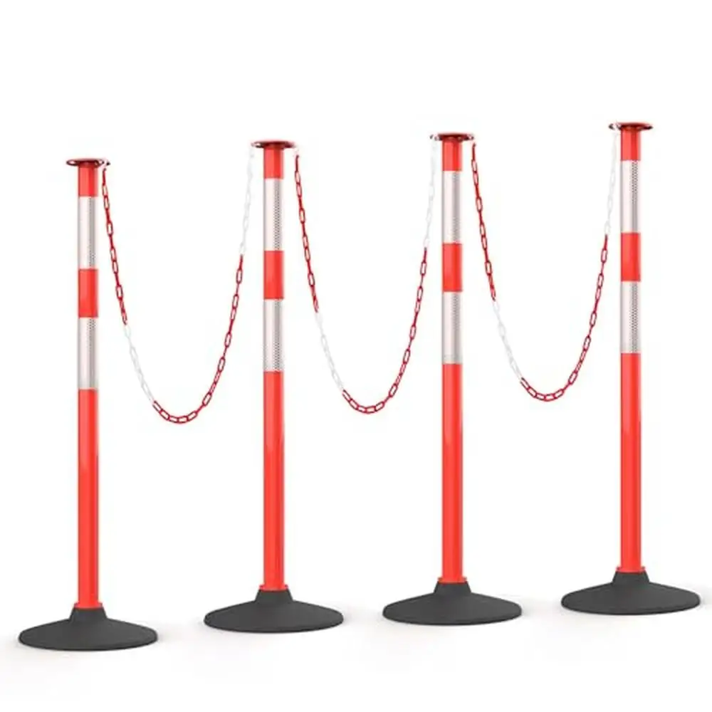 

Orange Reflective Safety Traffic Delineator Posts Cone Kit 34" 4 Pack Portable with Weighted Rubber Base Visible Day/Night Easy