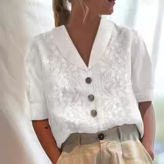

2025 Summer New Temperament Women's Clothing V-neck Loose Casual Top Europe and America