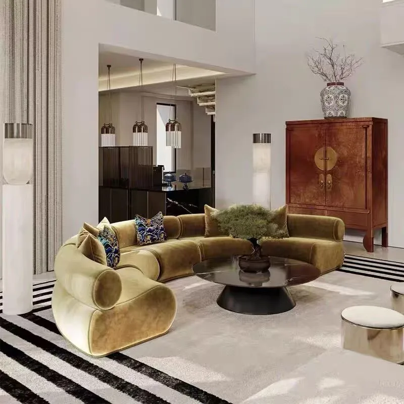 Curved Sofa Beauty Salon Club Hotel Villa Living Room Fabric Cream Wind
