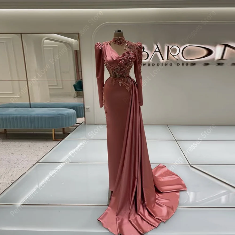 

2026 Formal Occasion Satin Women Evening Dresses Long Sleeves Mermaid Prom Gowns Cocktail Party Vestidos Para Mujer Customized