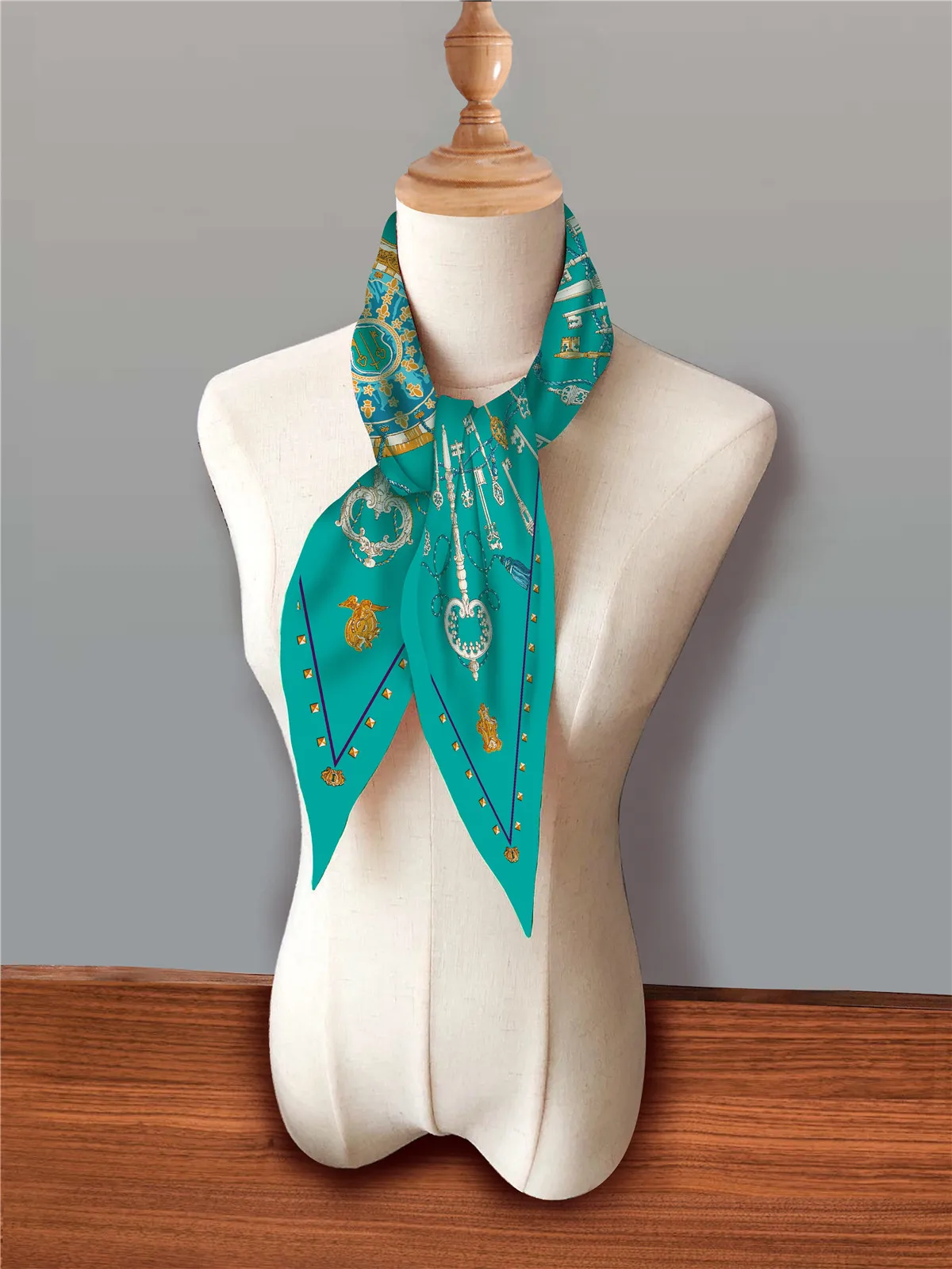 2024 New Fashion Key Diamond Scarf Women Brand Silk Scarf Luxury Bandana Headband Hijab Foulard Neckerchief Design Shawl
