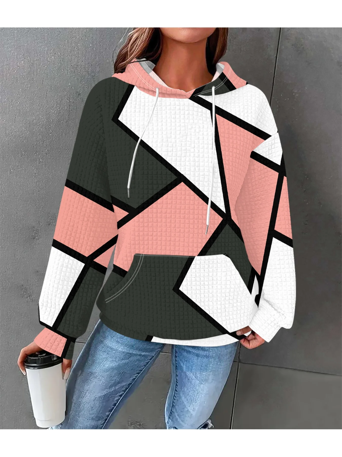 

Printed Design casual style Geometric Color Block Design Pattern hoodie