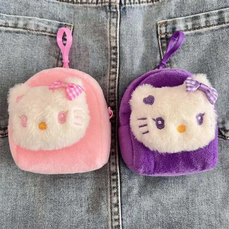 Sanrio HelloKitty Cat Plush Coin Bag Cute Cartoon Money Change Pouch Lovely Plush Coin Purse Earphone Bags With Keychain Pendant