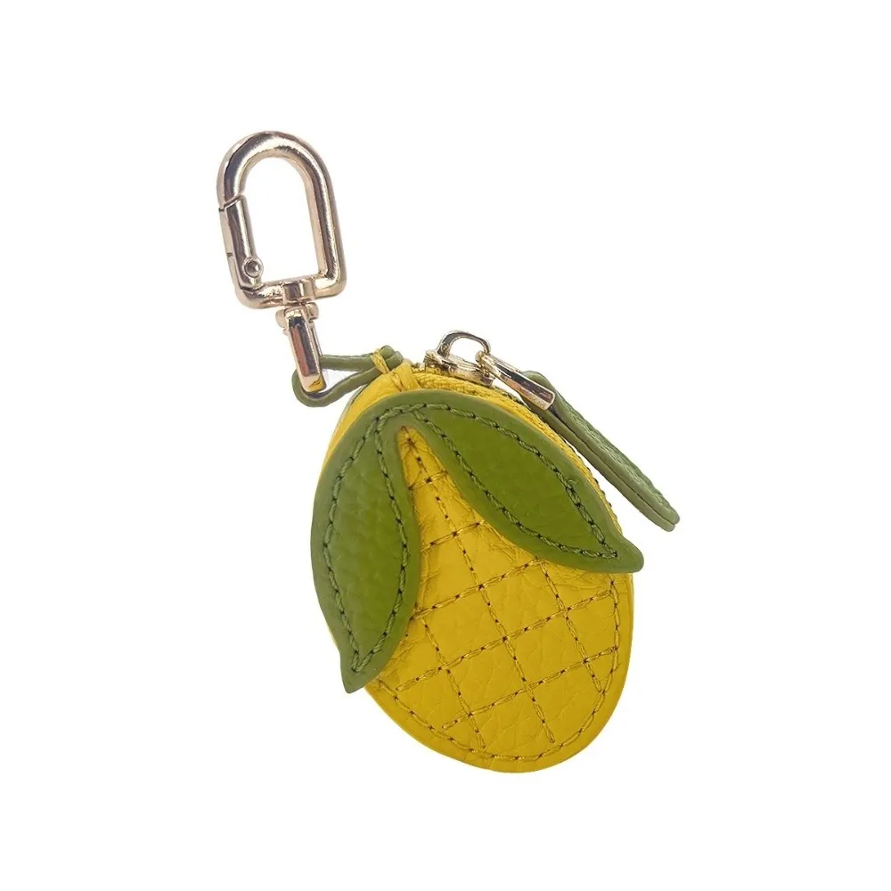 New PU Leather Round Coin Purse Cute Fruit Shape Mini Storage Bag Mini Size Earphone Bag Key Chain Bag Charm