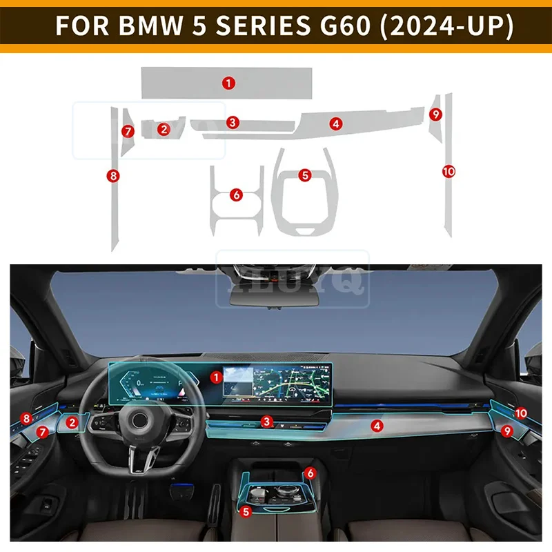 

For BMW 5 Series i5 G60 2024 Interior Center Console Clear Protective Film TPU PPF Car Anti Scratch Tint Accessories Refit Set