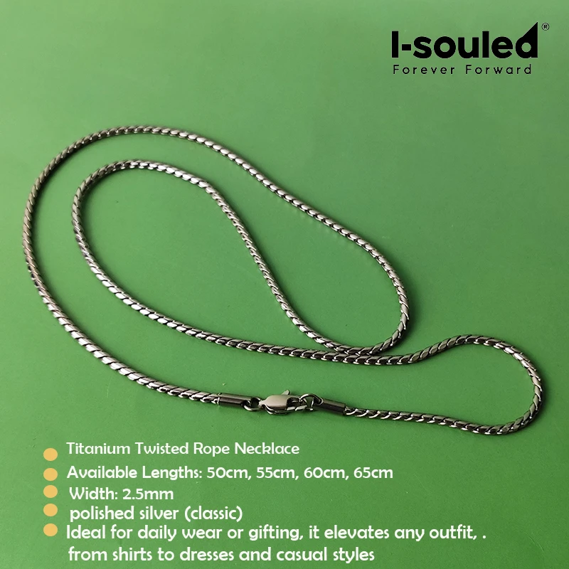 

Pure Titanium Twisted Rope Chain Necklace 2.5mm Hypoallergenic Unisex Fashion