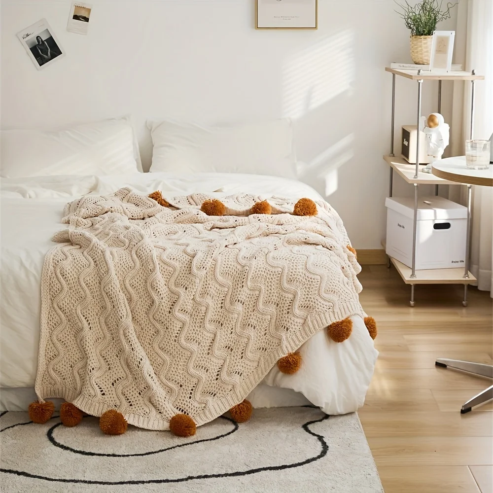

1 шт. скандинавское одеяло с кабелем, коричневые шариковые акценты, мягкий уютный диван или покрывало, современные разноцветные цвета для гостиной