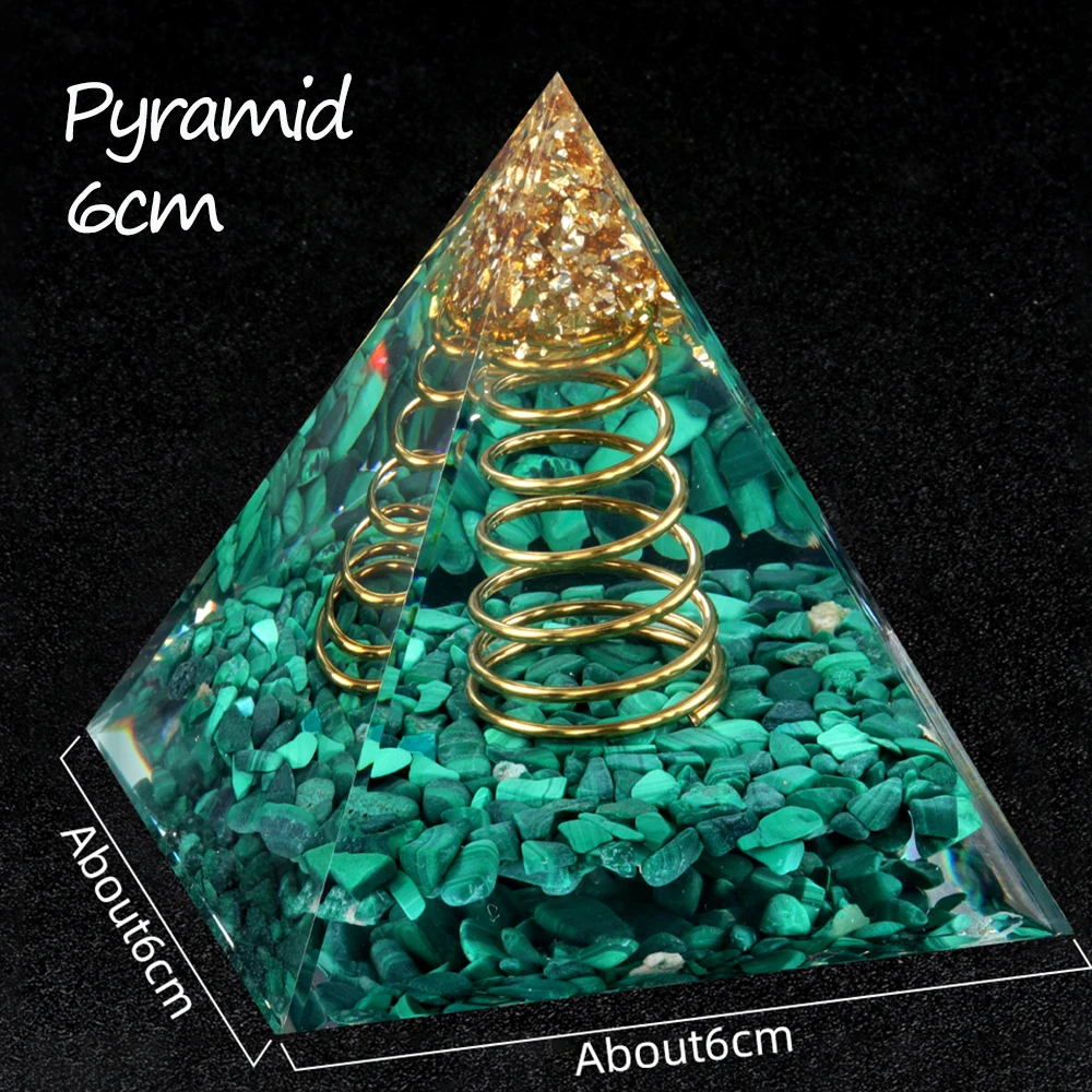 Natural Blue Turquoises Pyramid Ornaments Malachite Carving Aura Healing Mineral Gem Home Decoration Ornament Gift ﻿60x60mm