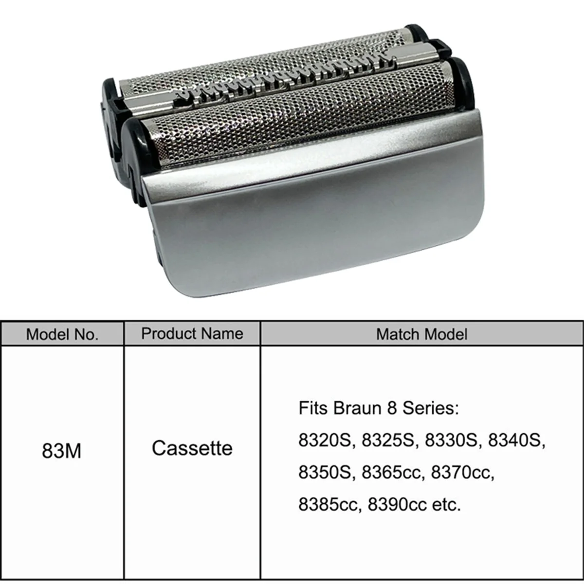 Cabeça de barbeador de substituição de 83M para Braun 8 Series Foil Shaver 8320S, 8325S, 8330S, 8340S, 8350S, 8365cc, 8370cc, 8385cc