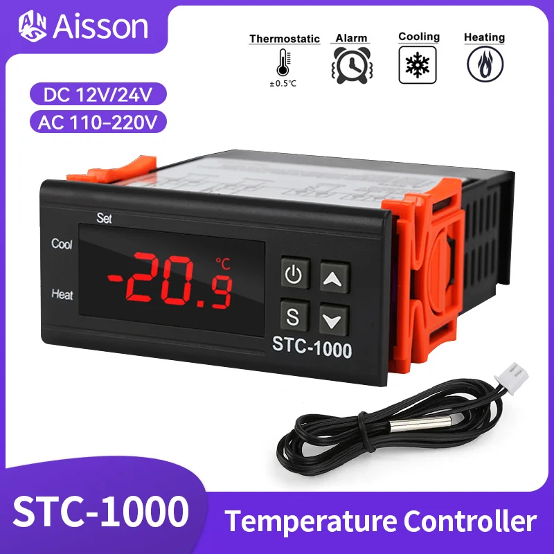 

STC-1000 LED Digital Thermostat Temperature Controller Thermoregulator Relay Heating Cooling for Incubator AC220V DC12V 24V