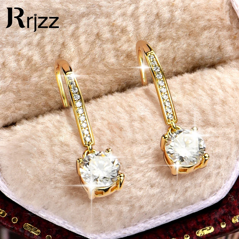 

Rrjzz 1CT D-Color Round GRA Moissanite Piercing Earrings for Women VVS1 Lab Created Diamond 14K Gold Plated Dangle Hook Earrings