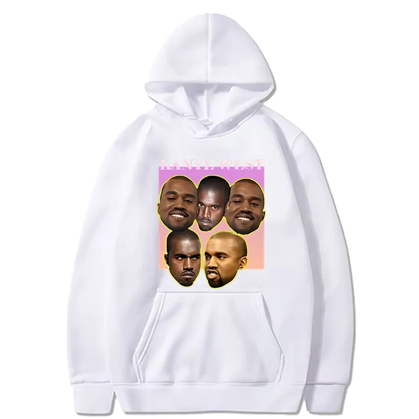 Kanye West Face Stickets Print Funny Hoodie Men Women Fashion Pullover Oversized Streetwear Unisex Long sleeve Hooded Sweatshirt