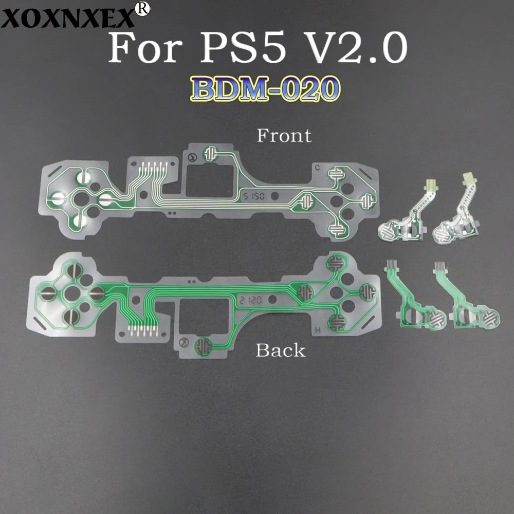 Conductive Membrane Kit For PS5 DualSense V2 BDM-020 Controller, Main Keypad Film + L2 R2 Trigger Flex Cable Replacement Parts
