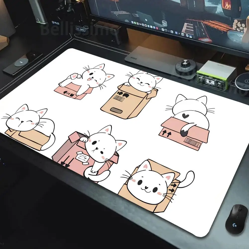 

Kawaii kitten Mousepad Office Non-Slip Large Mouse Mat Game Locking Edge Computer Mouse Pad rubber HD Print Keyboard Mat XXL