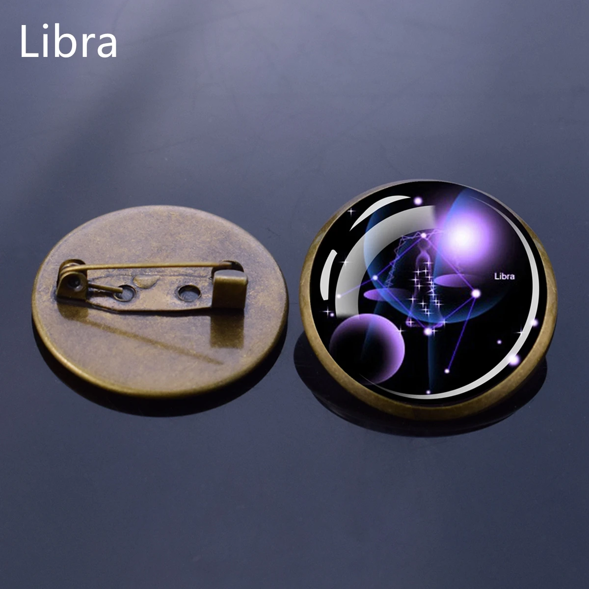 12 Constellation Brooch Round Glass Zodiac Brooches Pins Taurus Gemini Cancer Leo Virgo Libra Scorpio  Men Women Birthday Gift