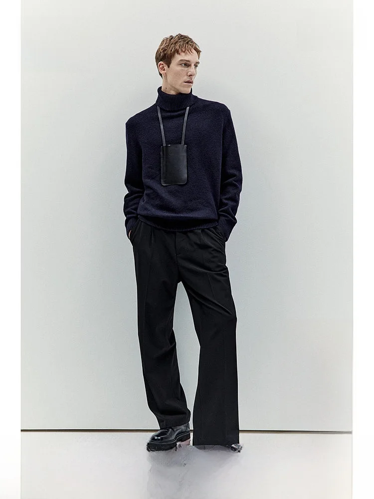 

Удобный модный мужской вязаный свитер с высоким воротником, мягкая базовая одежда для ношения под одеждой, H&M 72262, зимний вариант